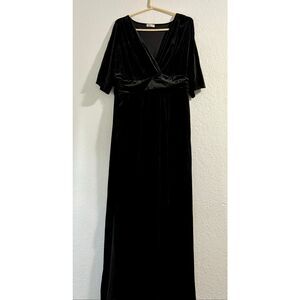 Kiyonna Verona Velvet Maxi Evening Gown Womens 2X Shirred Waist Pockets NEW